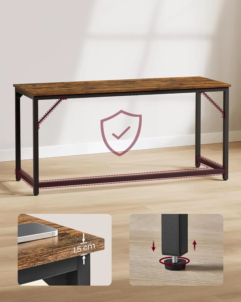 VASAGLE biuro stalas, 160x60 cm, metalinis rėmas, reguliuojamos kojelės, LWD121K01