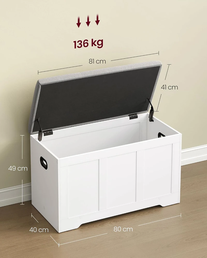 VASAGLE daiktadėžė-suoliukas su sėdėjimo pagalve 81 cm, iki 136 kg, LSB067W101