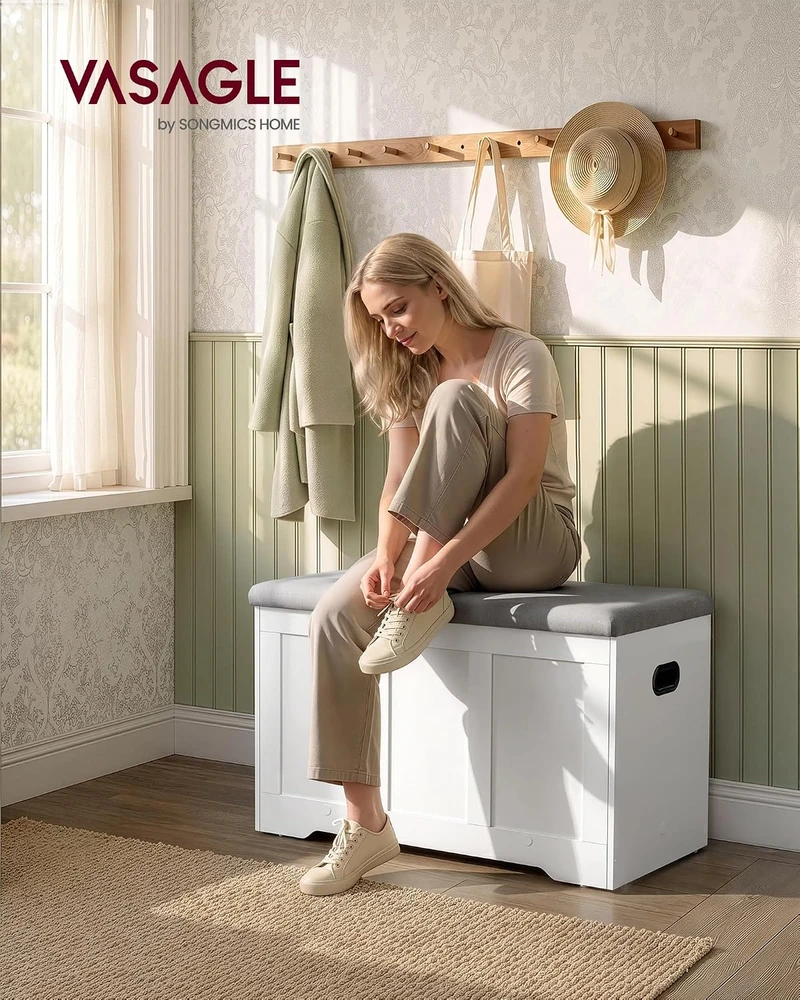 VASAGLE daiktadėžė-suoliukas su sėdėjimo pagalve 81 cm, iki 136 kg, LSB067W101