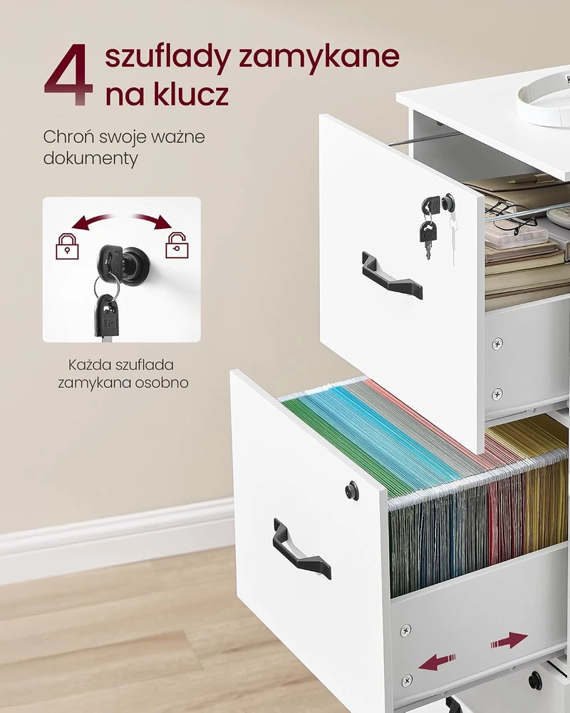 VASAGLE dokumentų spintelė-spausdintuvo stovas su 4 rakinamais stalčiais A4, OFC082W02