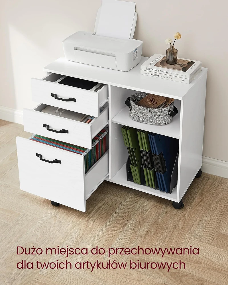 VASAGLE dokumentų spintelė su ratukais, 3 stalčiais ir DIN A4 laikikliu OFC041W46