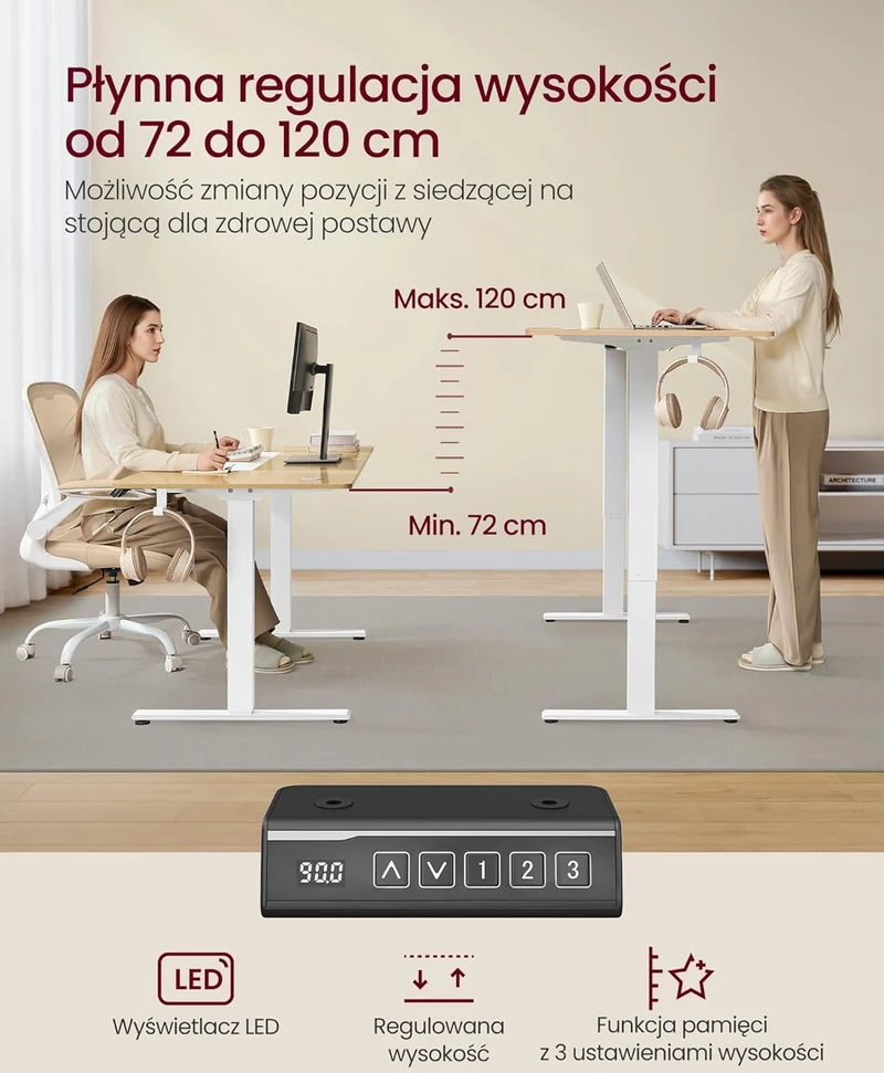 VASAGLE elektrinio reguliavimo biurko rėmas, metalinis, aukščio reguliavimas 72–120 cm, LSD021W01V2