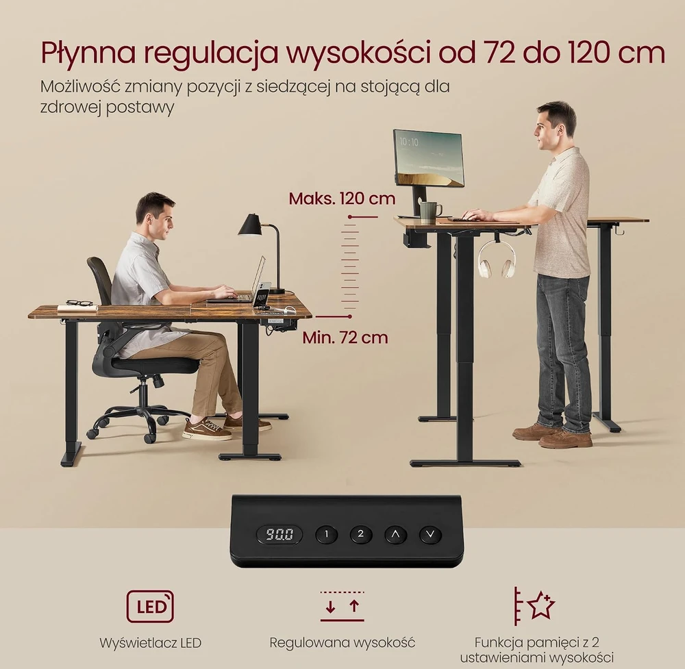 VASAGLE Elektra reguliuojamo aukščio kampinis stalas su įkrovimo stotele