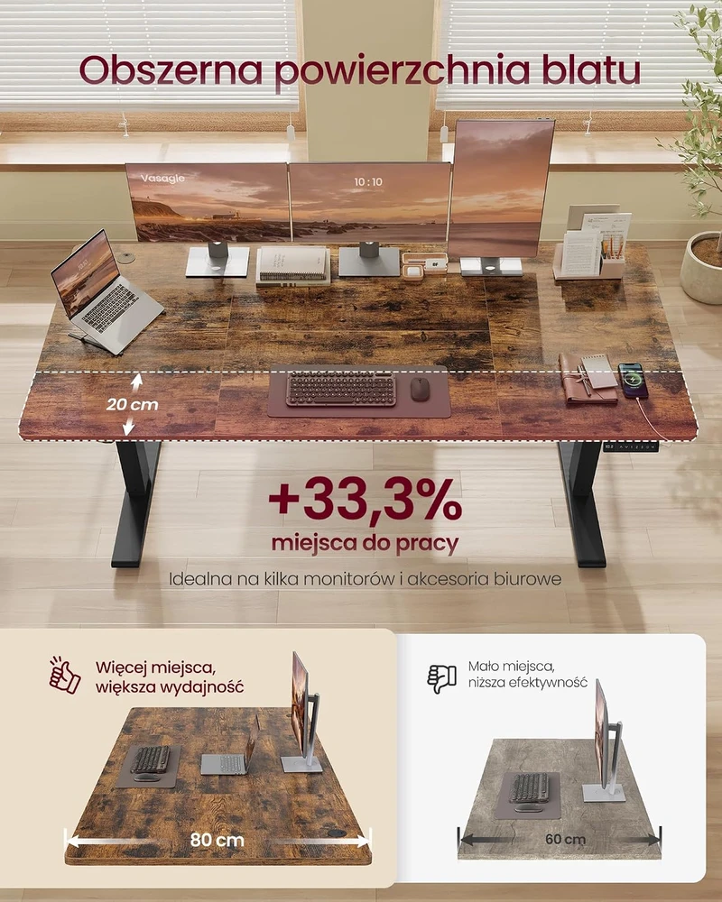VASAGLE elektrinis reguliuojamo aukščio darbo stalas 180 x 80 cm LSD148KD02