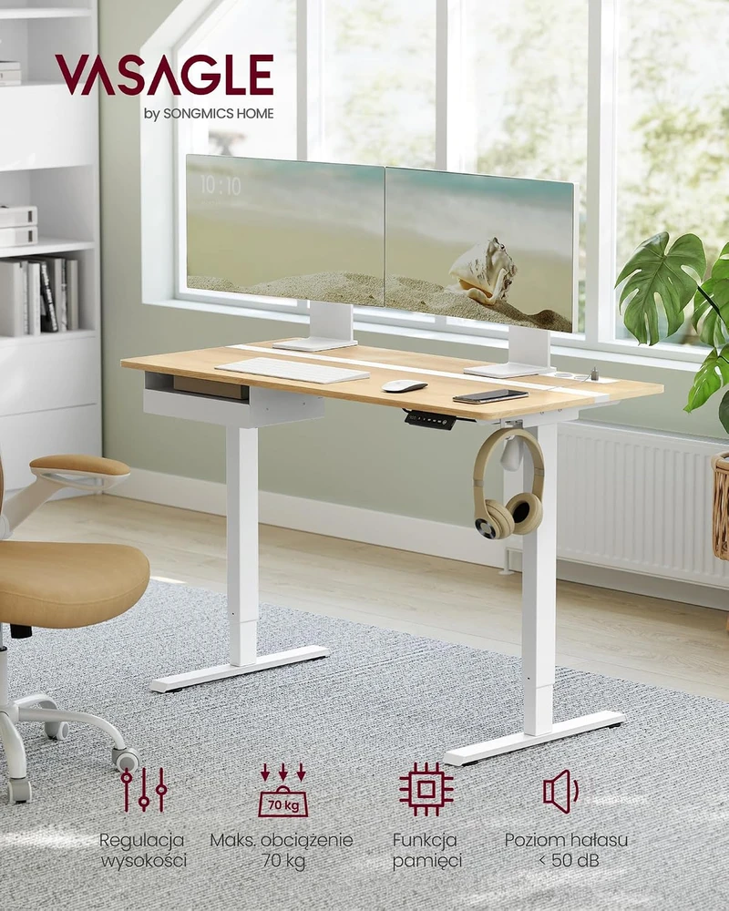VASAGLE elektrinis reguliuojamo aukščio biuro stalas 120 x 60 cm LSD112N01