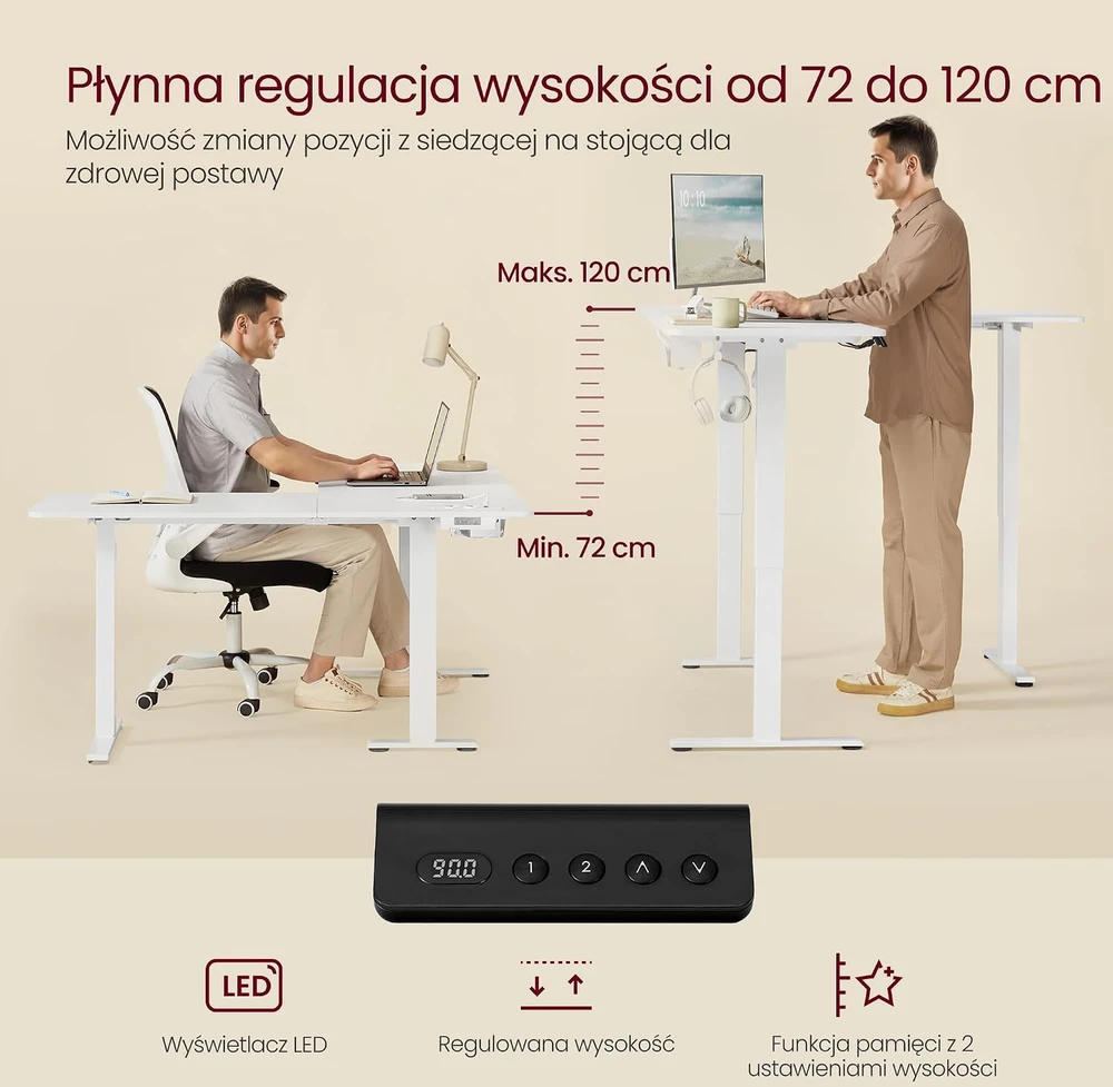 VASAGLE elektrinis reguliuojamo aukščio kampinis stalas 160 x 140 cm LSD264W01
