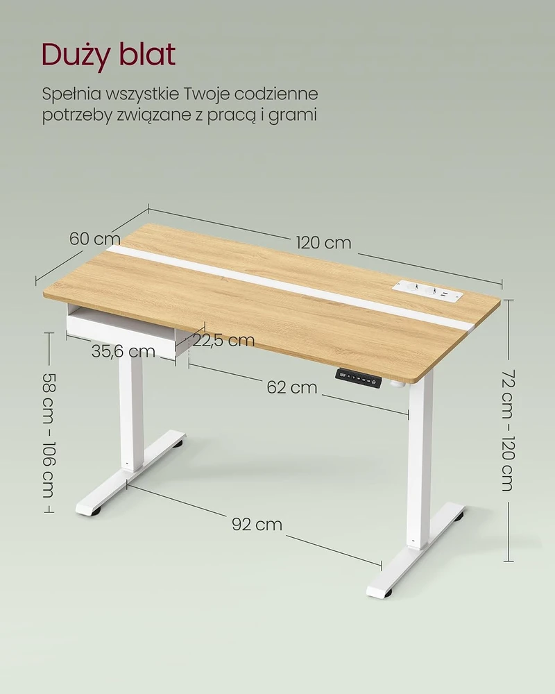 VASAGLE elektrinis reguliuojamo aukščio biuro stalas 120 x 60 cm LSD112N01