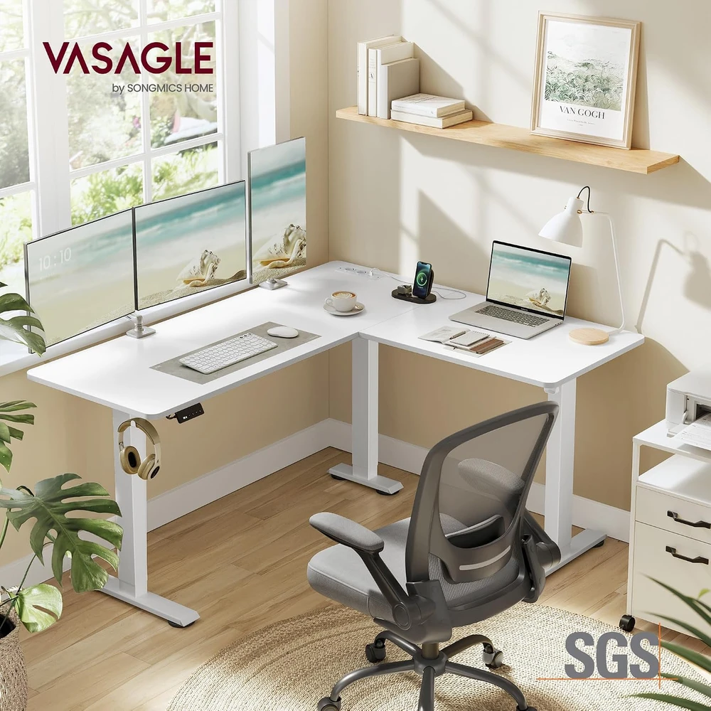 VASAGLE elektrinis reguliuojamo aukščio kampinis stalas 160 x 140 cm LSD264W01