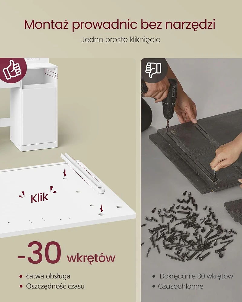 VASAGLE KAILYN tualetinis staliukas su LED veidrodžiu, 5 stalčiais ir įkrovimo stotele