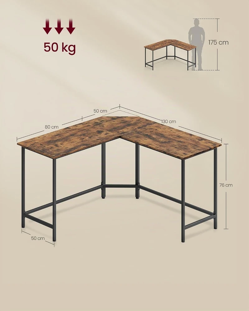 Vasagle Kampinis rašomasis stalas 129 x 129 x 76 cm vintažinis rudai rausvas-juodas