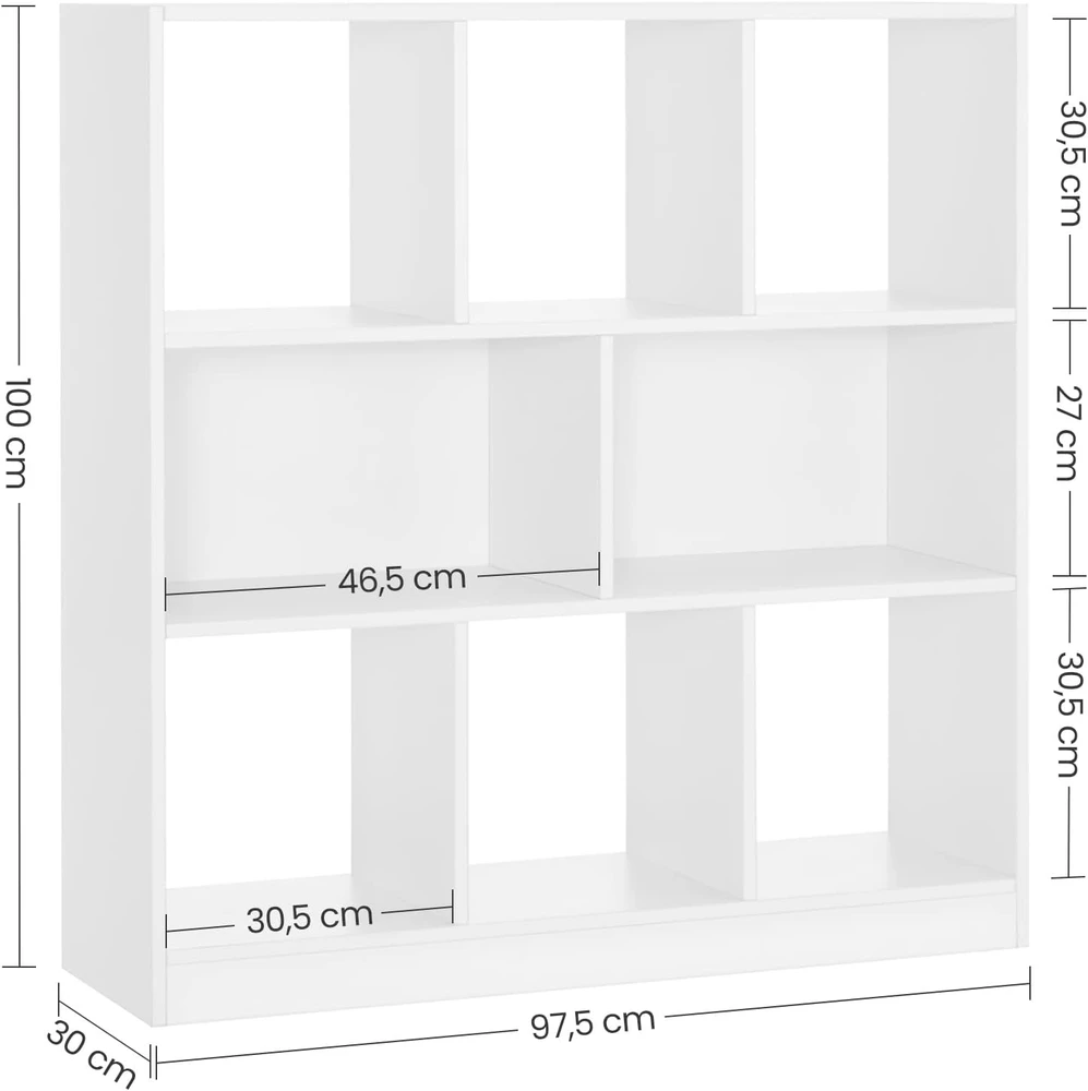 VASAGLE knygų lentyna su 8 atvirais skyriais, 97,5 x 30 x 100 cm, SUPTMAX