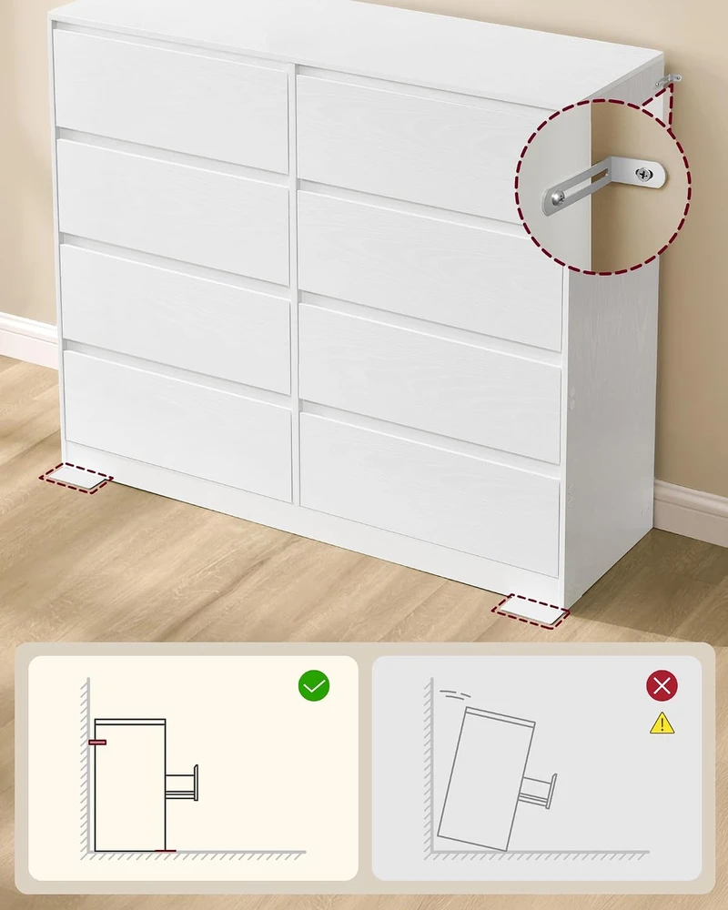 VASAGLE komoda su 8 stalčiais, 119,4 × 40 × 97,5 cm, LTS618WE01