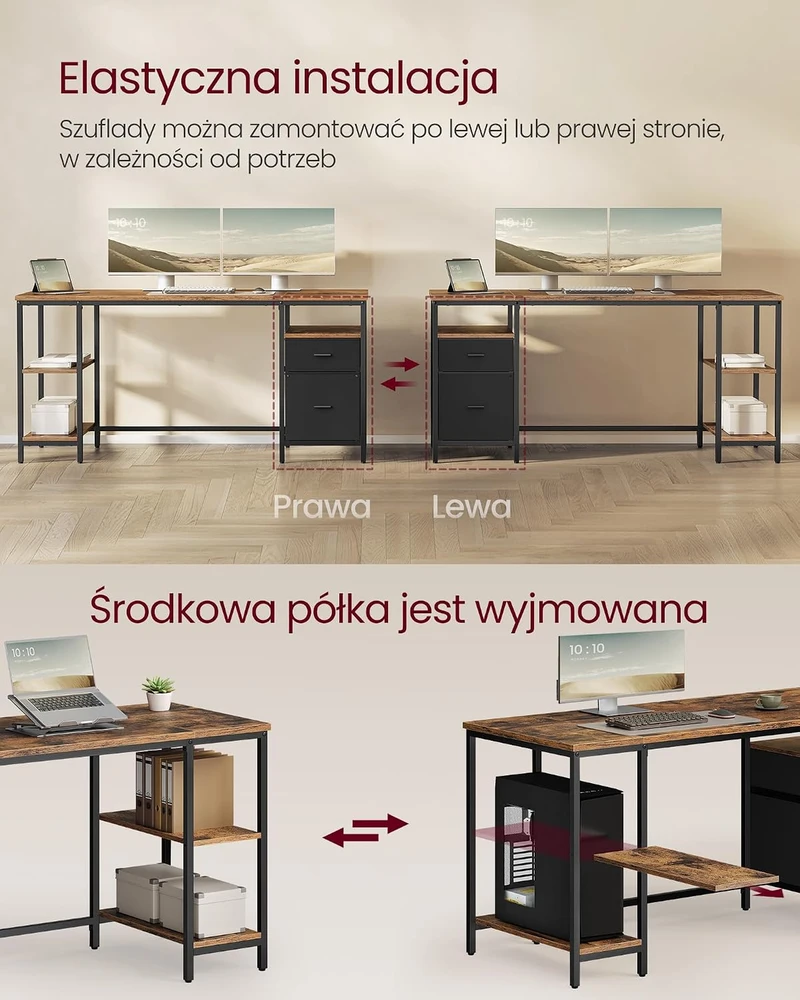 VASAGLE kompiuterinis rašomasis stalas su 3 lentynomis ir 2 stalčiais, 160 x 60 cm, LWD105K01