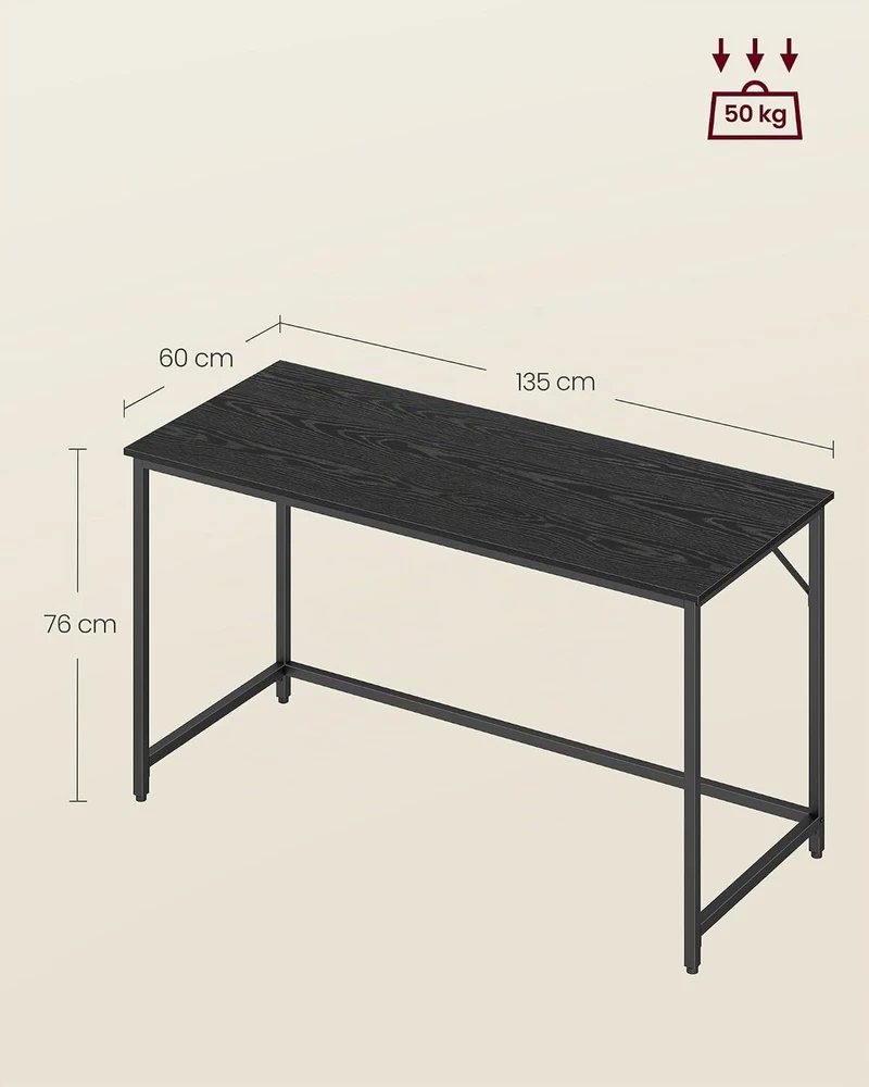 VASAGLE kompiuterinis stalas 135 x 60 x 76 cm, iki 50 kg, LWD043B56