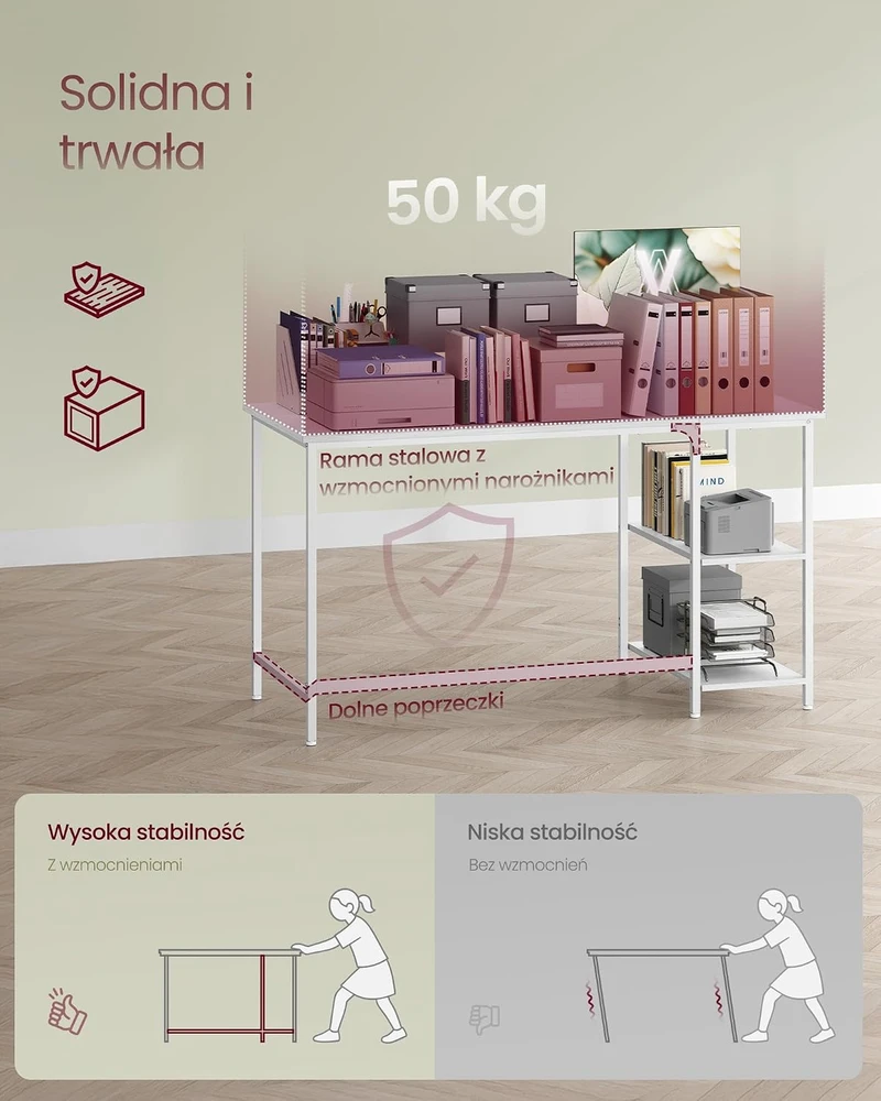 VASAGLE kompiuterinis stalas su 2 lentynomis, 120 x 60 x 76 cm, LWD047W44