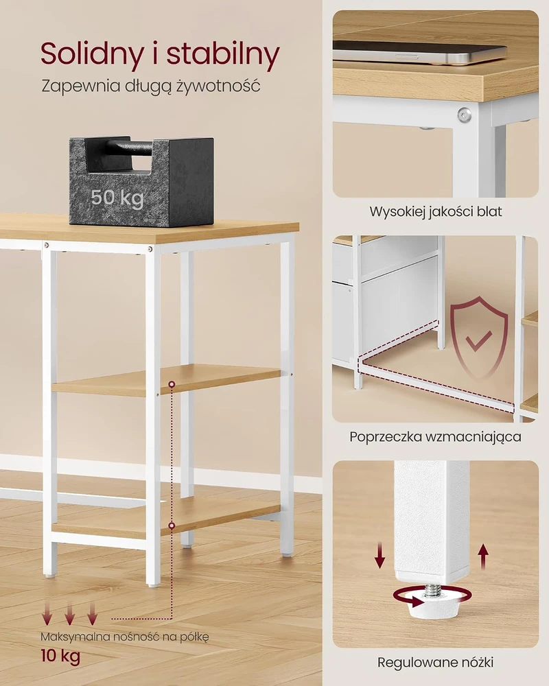 VASAGLE kompiuterinis stalas su 3 lentynomis ir 2 stalčiais, 140 x 60 cm, LWD104Y01