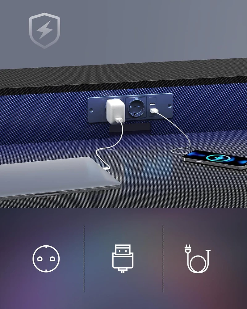 VASAGLE kompiuterinis stalas su LED apšvietimu, maitinimo lizdais ir monitoriaus stovu B3LWHD1299B565