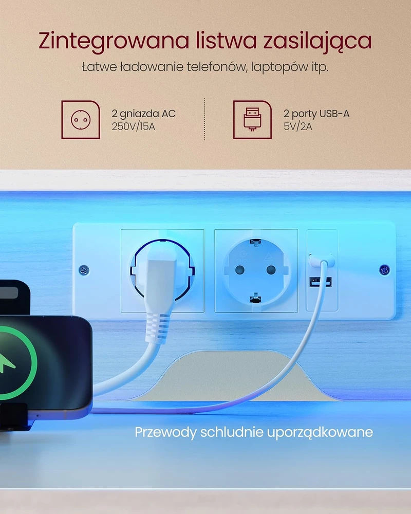 VASAGLE kompiuterinis stalas su LED apšvietimu, monitoriaus stovu ir USB-A LWD094W01