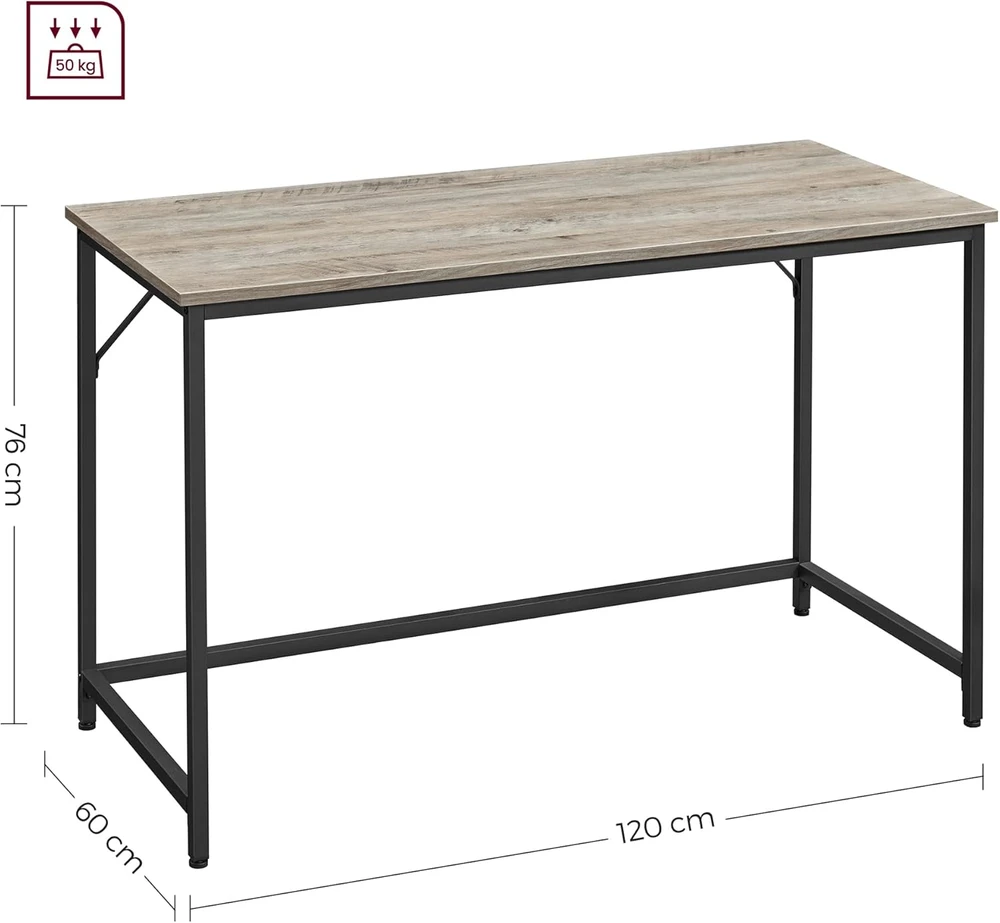 Vasagle Rašomasis stalas su metaliniu rėmu 60 x 120 x 76 cm pilkšvai rausvai rausvai juodos spalvos