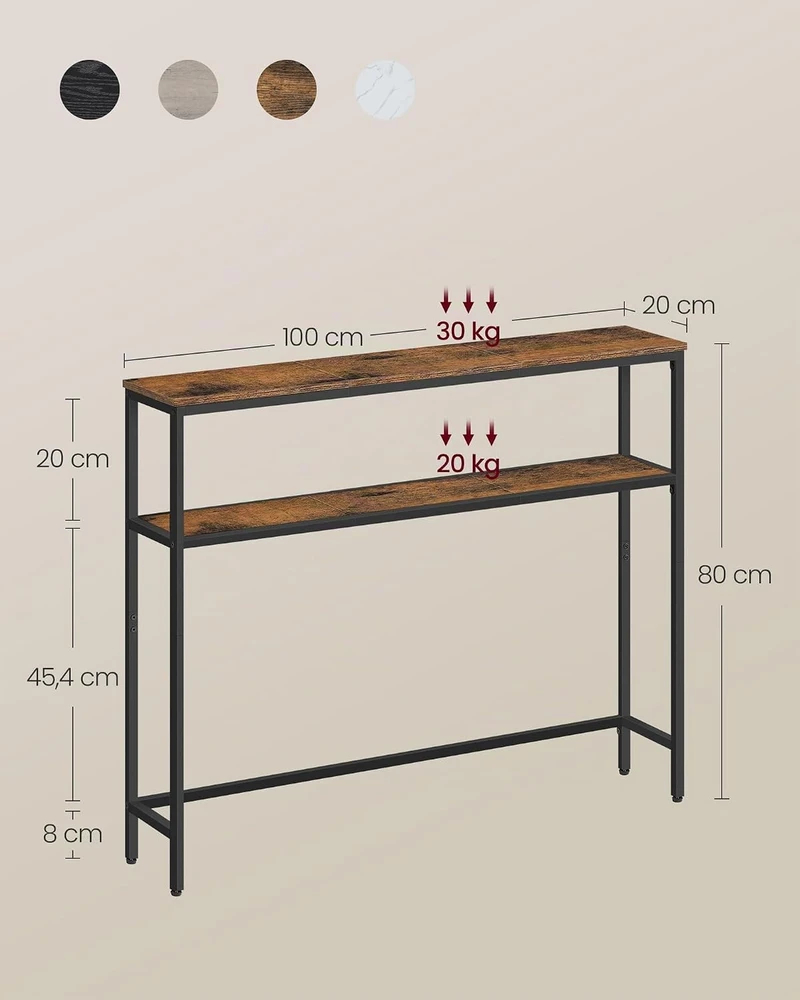 VASAGLE konsolinis staliukas su 2 lentynomis, 100 x 20 x 80 cm, UKLGT27G