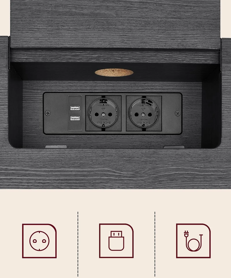VASAGLE konsolinis staliukas su elektros lizdais ir USB, 120 x 25 x 81 cm, LNT111B01
