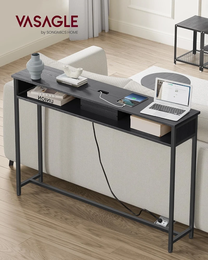 VASAGLE konsolinis staliukas su elektros lizdais ir USB, 120 x 25 x 81 cm, LNT111B01