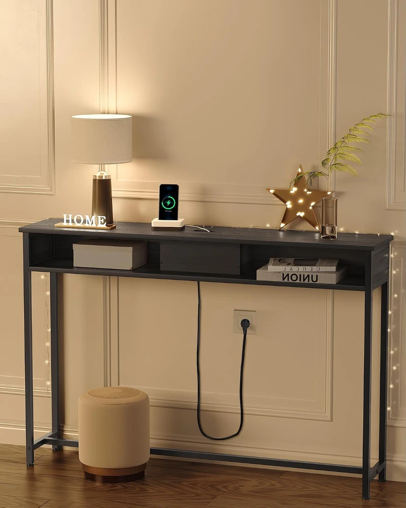 VASAGLE konsolinis staliukas su elektros lizdais ir USB, 120 x 25 x 81 cm, LNT111B01