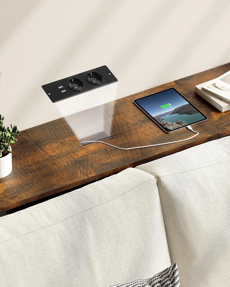 VASAGLE konsolinis staliukas su lizdais ir USB jungtimis, 120 × 25 × 81 cm, LNT111K01
