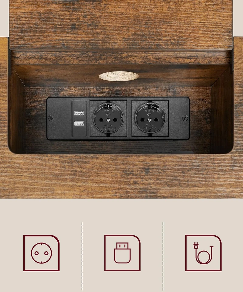VASAGLE konsolinis staliukas su lizdais ir USB jungtimis, 120 × 25 × 81 cm, LNT111K01