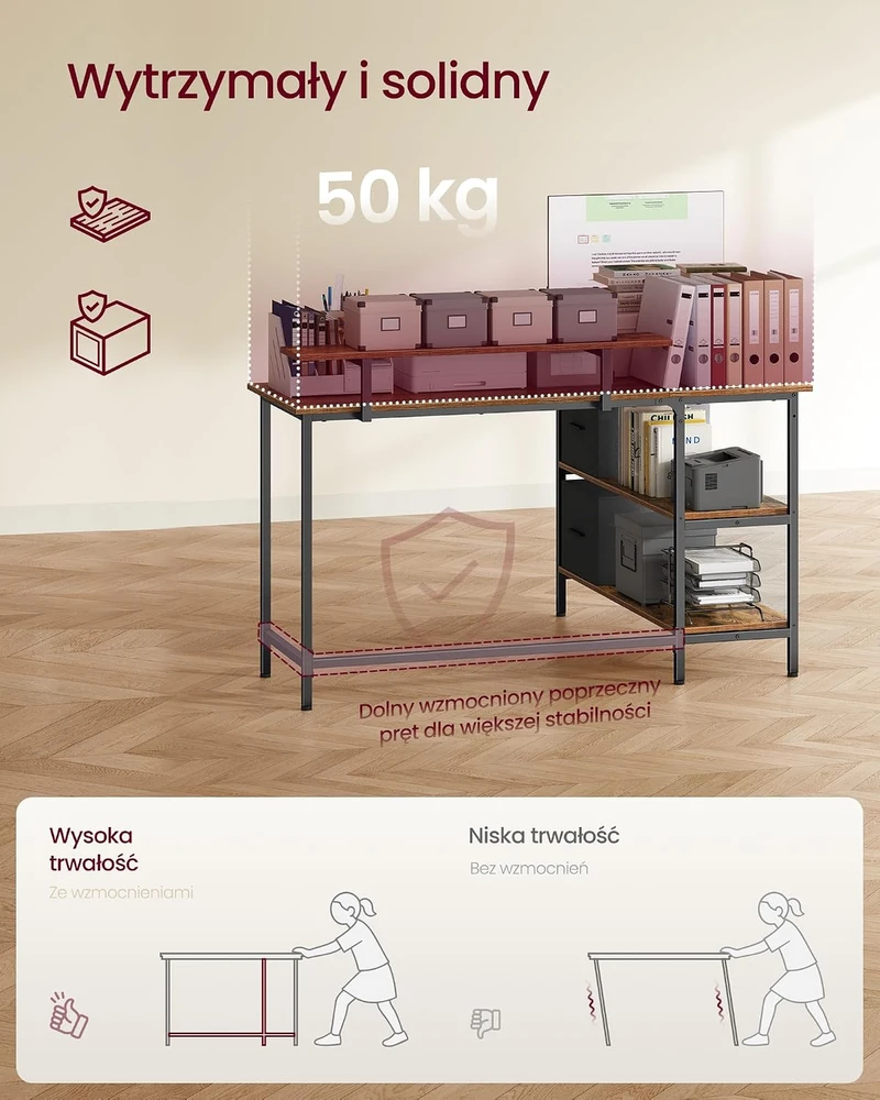 Vasagle L formos rašomasis stalas su 2 stalčiais 135 x 105 cm