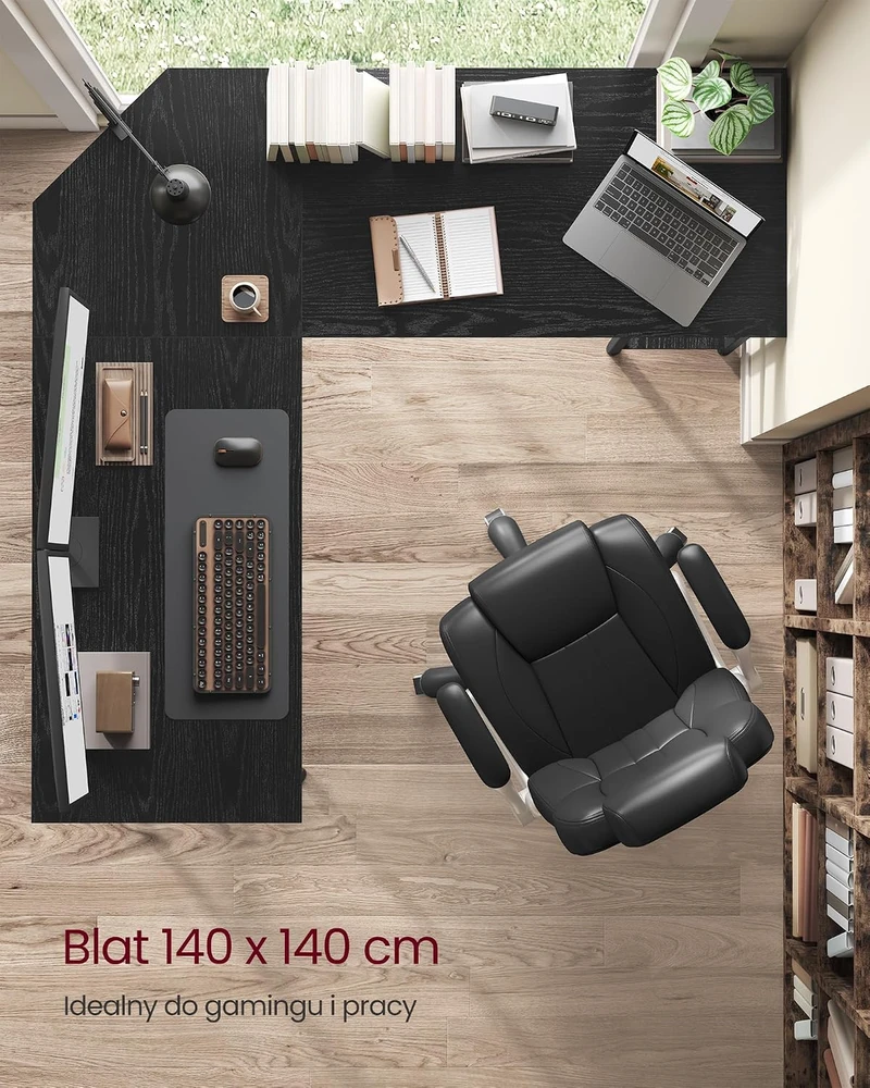 VASAGLE L formos kompiuterinis stalas 138 x 138 cm su 2 lentynomis LWD072B56