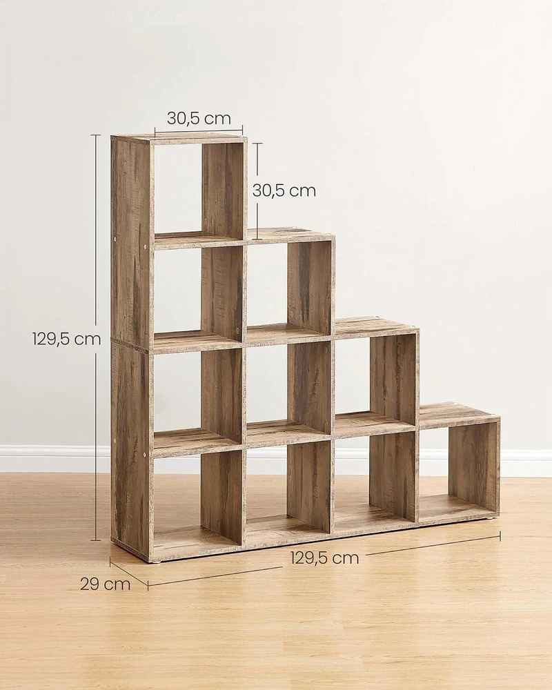 VASAGLE L formos laisvai pastatoma knygų lentyna su 10 skyrių, 129,5 x 129,5 cm, LBC010D