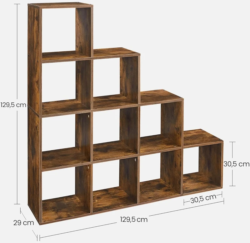 VASAGLE laisvai pastatoma laiptinė knygų lentyna su 10 skyrių, 129,5 cm, LBC10BX