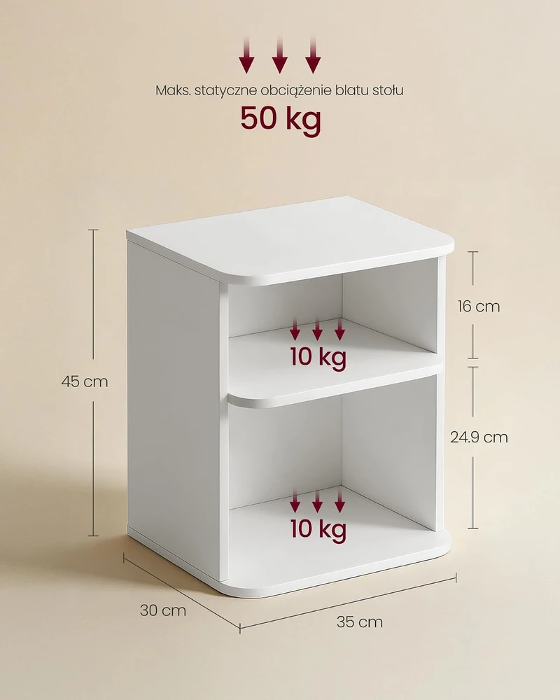 VASAGLE naktinis staliukas su 3 atviromis lentynomis, 30 × 35 × 45 cm, LET123WE01