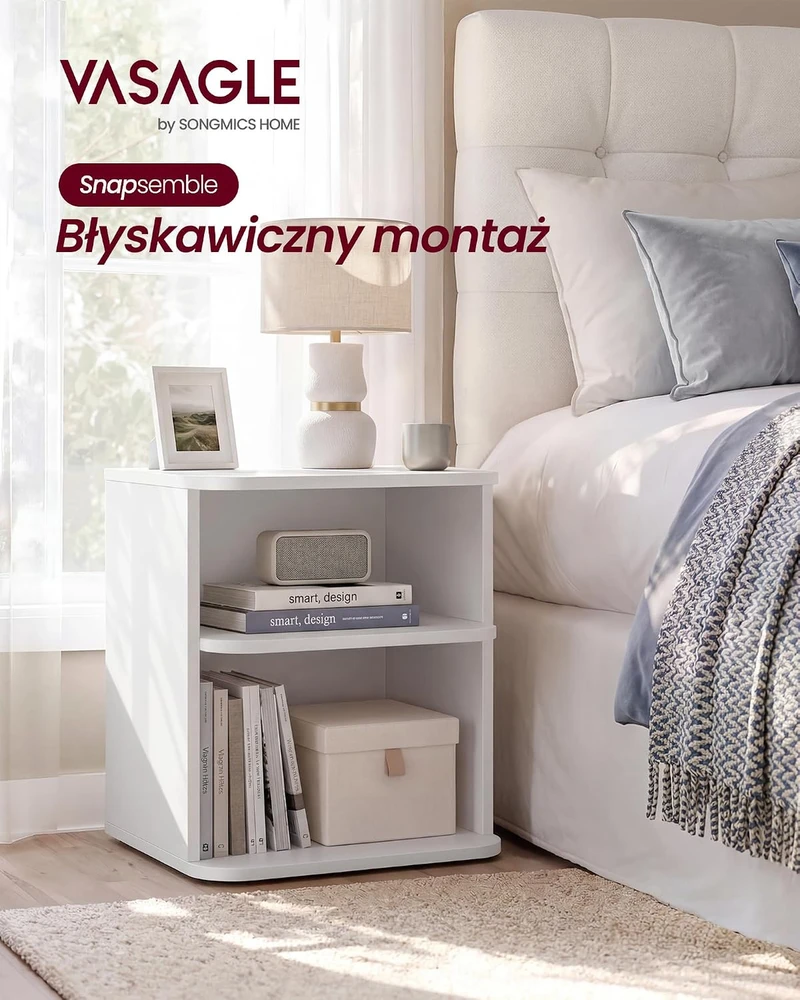 VASAGLE naktinis staliukas su 3 atviromis lentynomis, 30 × 35 × 45 cm, LET123WE01
