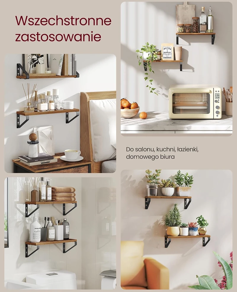 VASAGLE pakabinamos sieninės lentynos, 2 vnt., 40 cm, LWS042K01