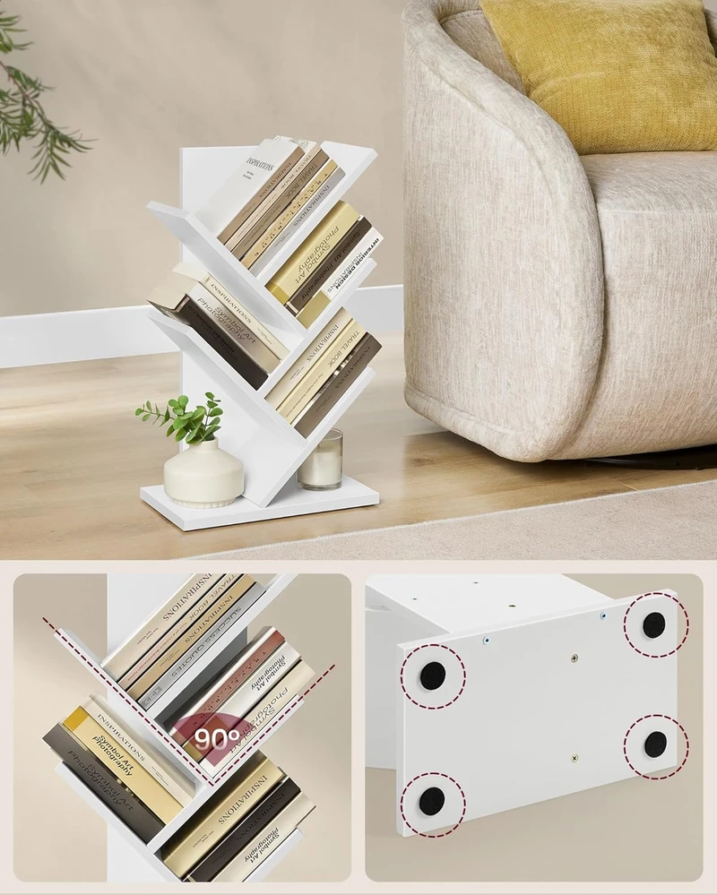 VASAGLE pastatoma kampinė knygų lentyna su 5 lentynomis, 17,2 × 30 × 51 cm, Tree Bookshelf