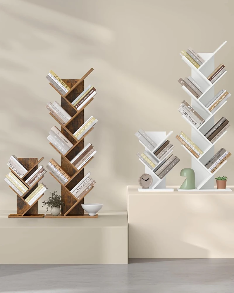 VASAGLE pastatoma kampinė knygų lentyna su 5 lentynomis, 17,2 × 30 × 51 cm, Tree Bookshelf