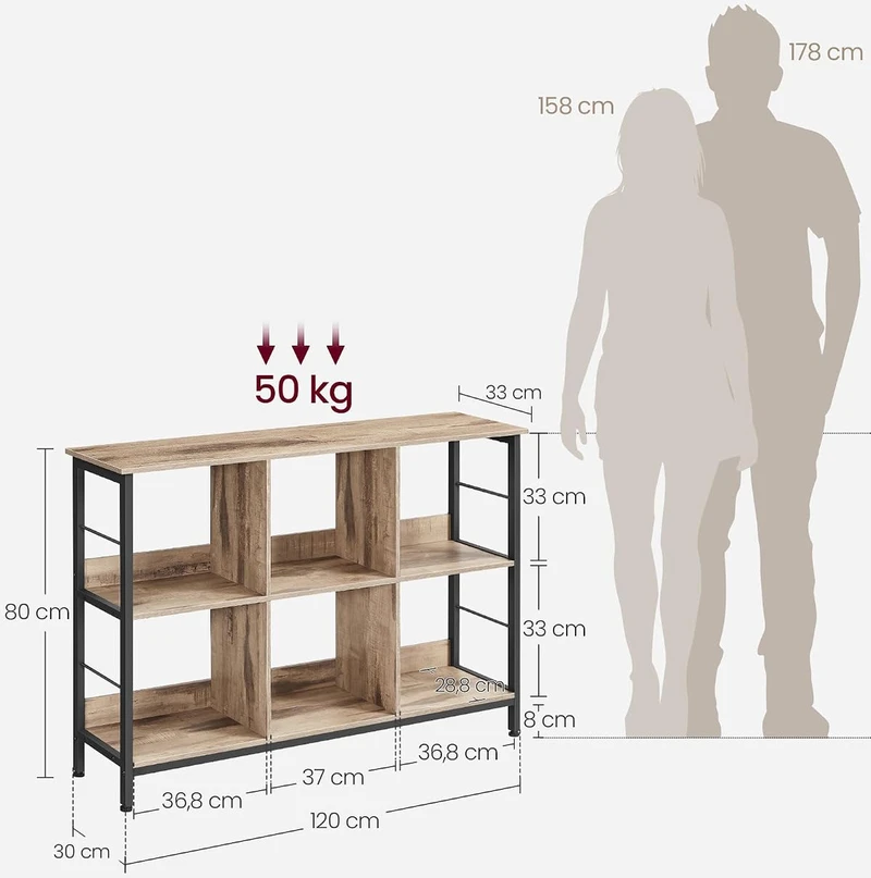 VASAGLE pastatoma lentyna su 6 skyreliais, 33 x 120 x 80 cm, LLS104B50