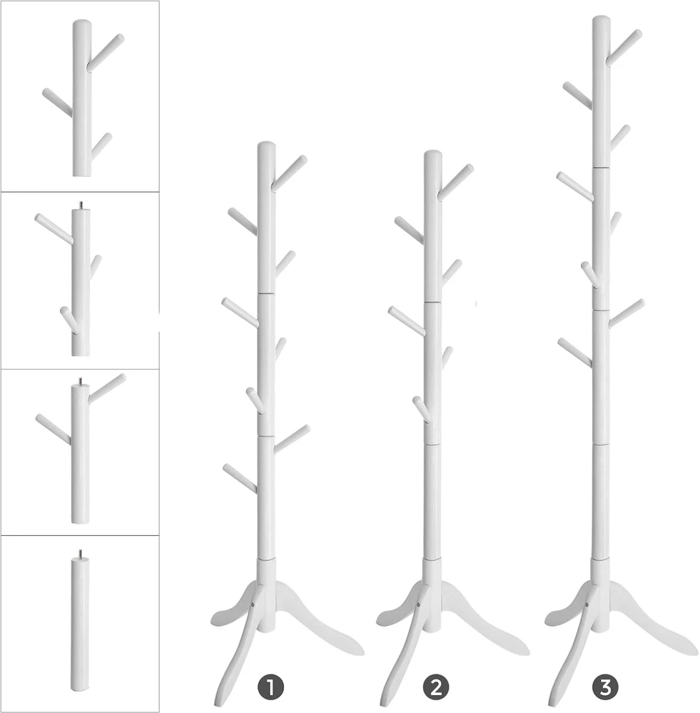 VASAGLE pastatoma medinė drabužių kabykla su 8 kabliais, 175 cm, RCR60WT