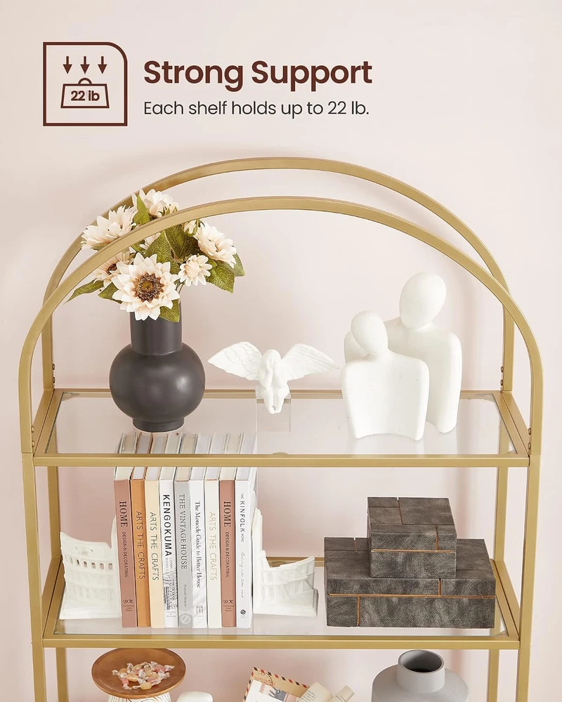 VASAGLE penkių lentynų pastatoma lentyna su grūdinto stiklo lentynomis LGT050A01