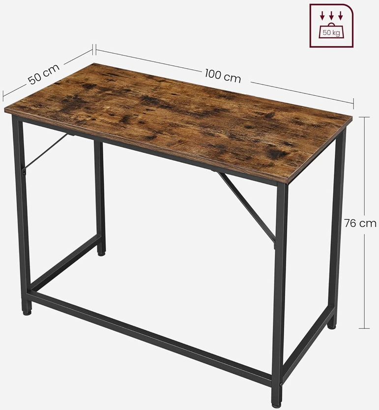 VASAGLE rašomasis stalas, industrinio stiliaus, 100x50x76 cm, metalinė rėmo konstrukcija, LWD41X