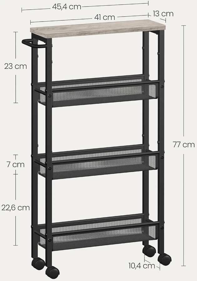 VASAGLE siauras 4 aukštų virtuvės vežimėlis su ratukais 13 × 45,4 × 77 cm LRC032K01
