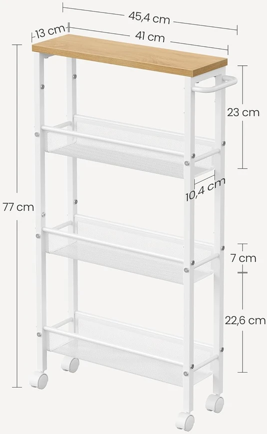 VASAGLE siauras 4 aukštų virtuvinis vežimėlis su ratukais, 13 × 45,4 × 77 cm, LRC032W09