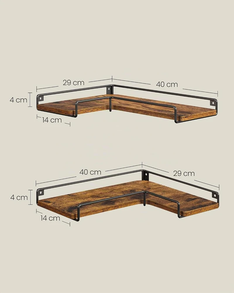 VASAGLE sieninės kampinės lentynos, 3 vnt., L formos, 40 x 29 cm, LLS833KD01