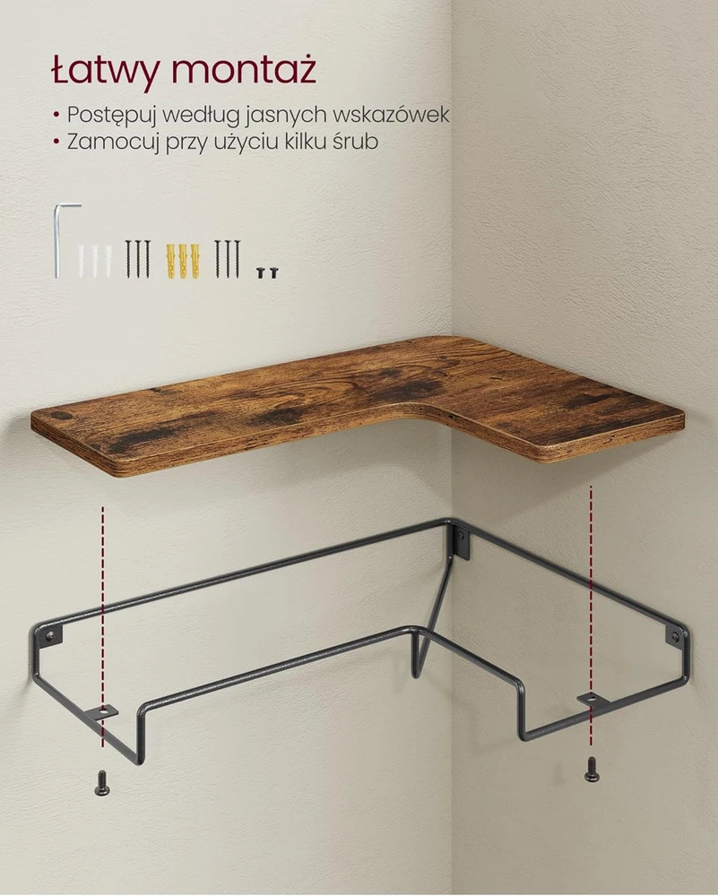 VASAGLE sieninės kampinės lentynos, 3 vnt., L formos, 40 x 29 cm, LLS833KD01