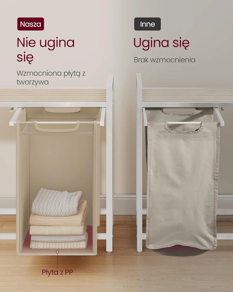 VASAGLE skalbinių krepšys su 3 skyriais ir lentyna, 3 × 40 l, BLH301LH01