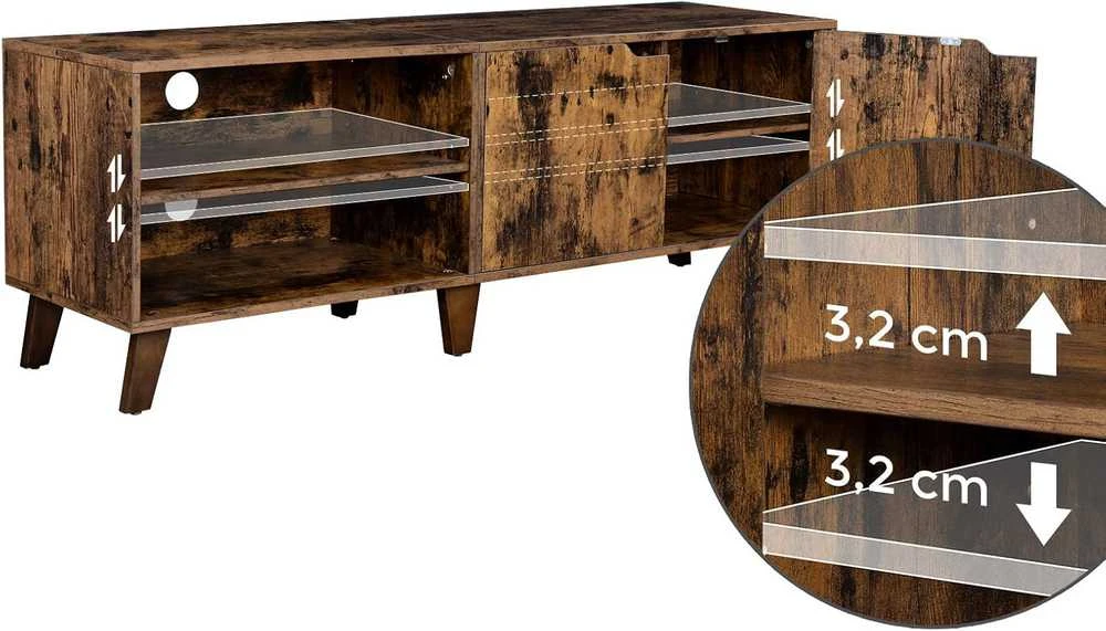 TV staliukas VASAGLE televizoriaus staliukas su reguliuojamomis lentynomis, 140 × 40 × 50 cm, ruda, iki 65 colių televizoriams, LTV027 × 01