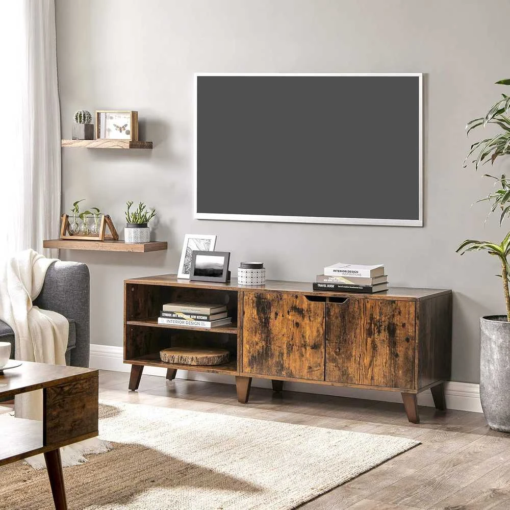 TV staliukas VASAGLE televizoriaus staliukas su reguliuojamomis lentynomis, 140 × 40 × 50 cm, ruda, iki 65 colių televizoriams, LTV027 × 01