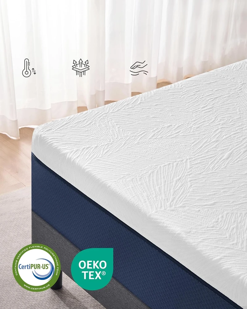 Songmics VASAGLE vienvietis 7 zonų gelinio atminties putų čiužinys 90 × 200 cm, H3, RMZ122QZ01